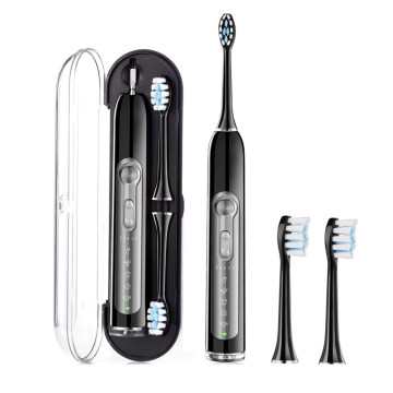 Nova escova de dentes elétrica recarregável sônica à prova d&#39;água IPX7 com 2 cabeças de escova para adultos, escova de dentes eletrônica de 5 modos